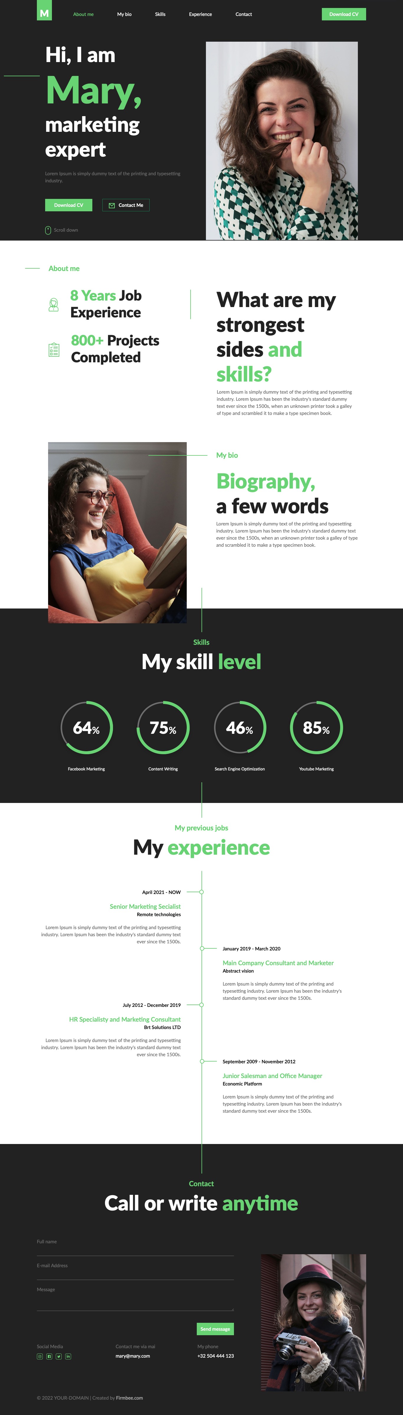 Black and Green Resume Free HTML template