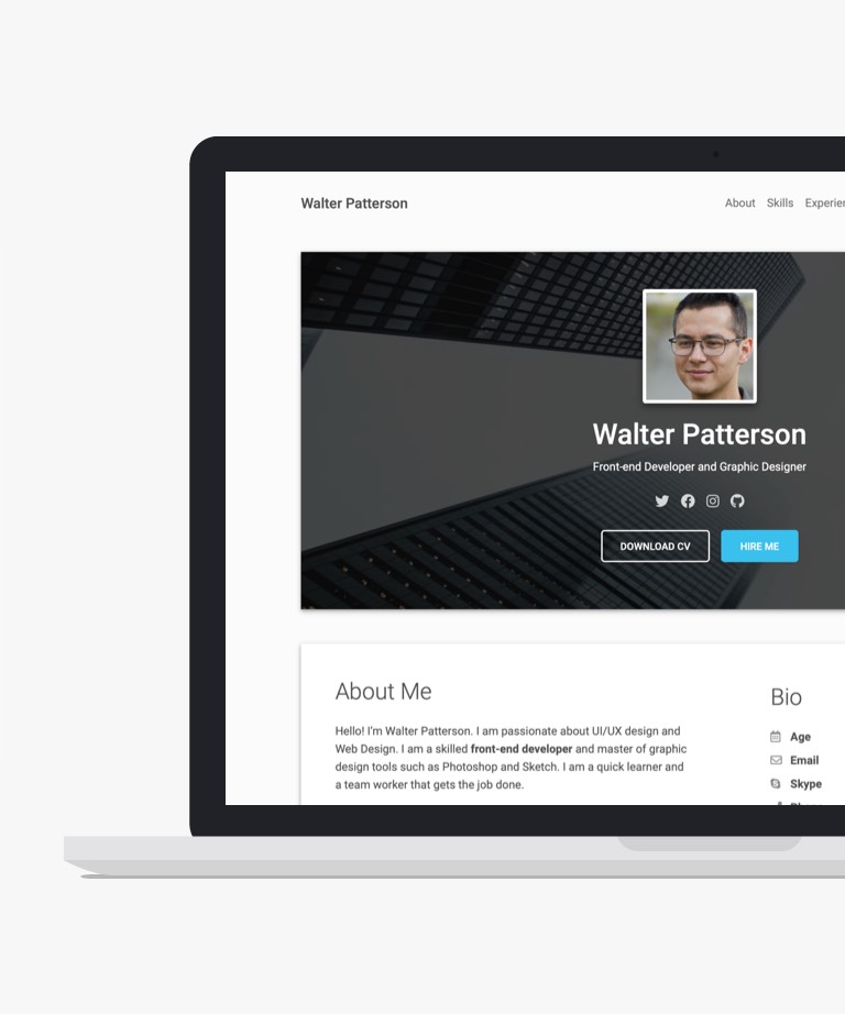 Material Resume - Free Resume HTML Template